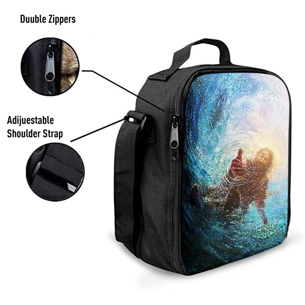 Jesus Reaching Into Water Lunch Bag, Christian Lunch Box For School, Picnic