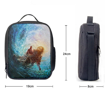 Jesus Reaching Into Water Lunch Bag, Christian Lunch Box For School, Picnic
