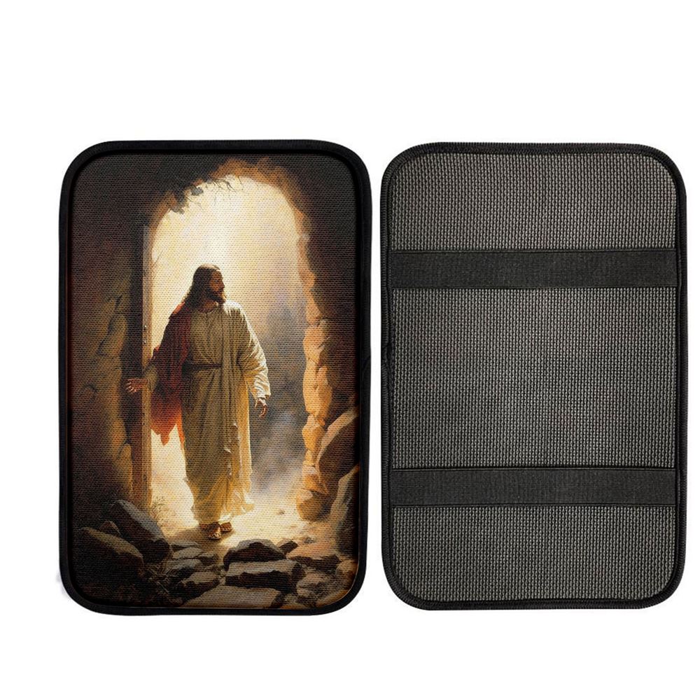 Jesus Rises From Cave Car Center Console Cover, Religious Car Interior Accessories