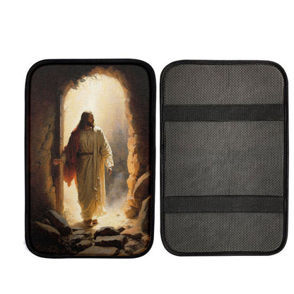 Jesus Rises From Cave Car Center Console Cover, Religious Car Interior Accessories