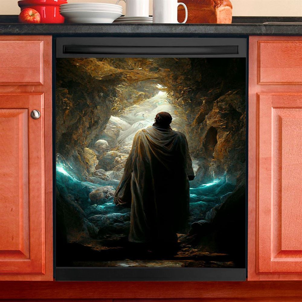 Jesus Rises From Cave Dishwasher Cover, Religious Dishwasher Wrap, Christian Kitchen Decoration