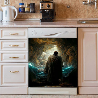 Jesus Rises From Cave Dishwasher Cover, Religious Dishwasher Wrap, Christian Kitchen Decoration