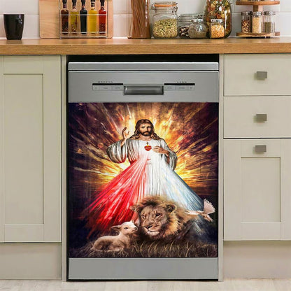 Jesus Running After A Lost Lamb, Jesus Lamb Of God Dishwasher Cover,Christian Dishwasher Wrap