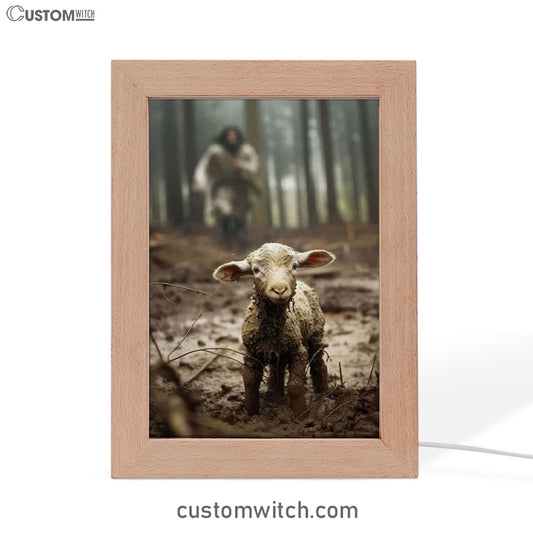 Jesus Running After a Lost Lamb, Jesus Lamb of God, Art Frame Lamp, Christian1