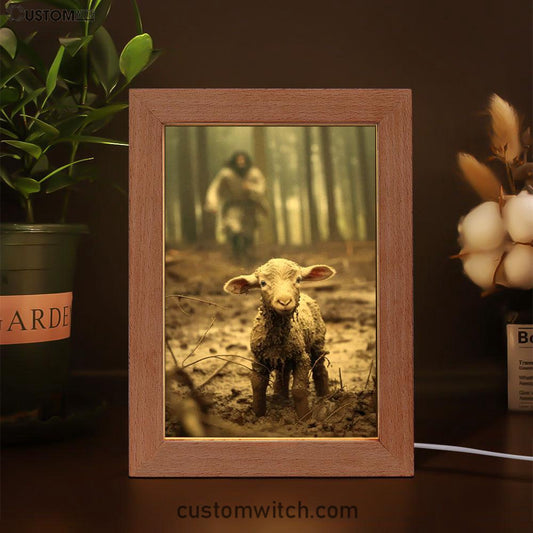 Jesus Running After a Lost Lamb, Jesus Lamb of God, Art Frame Lamp, Christian3