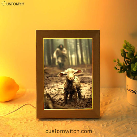 Jesus Running After a Lost Lamb, Jesus Lamb of God, Art Frame Lamp, Christian5