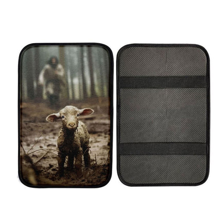 Jesus Running After a Lost Lamb, Jesus Lamb of God Car Center Console Cover, Religious Car Interior Accessories