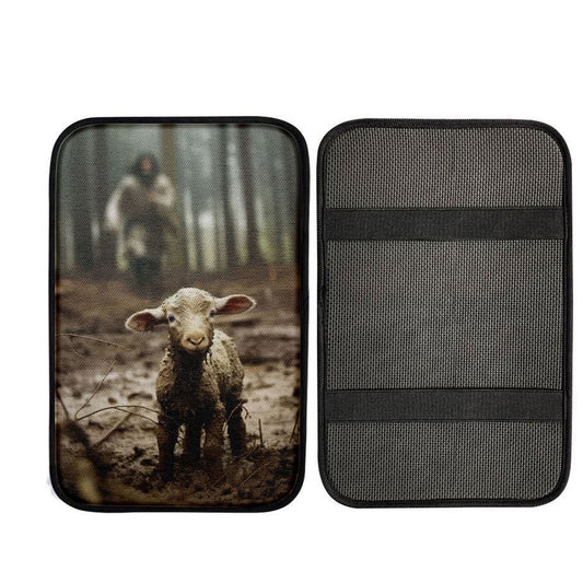 Jesus Running After a Lost Lamb, Jesus Lamb of God Car Center Console Cover, Religious Car Interior Accessories