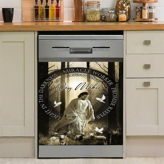 Jesus'S Hand Lion Of Judah Crosses Dishwasher Cover, Jesus Portrait Dishwasher Wrap, Christian Kitchen Decoration
