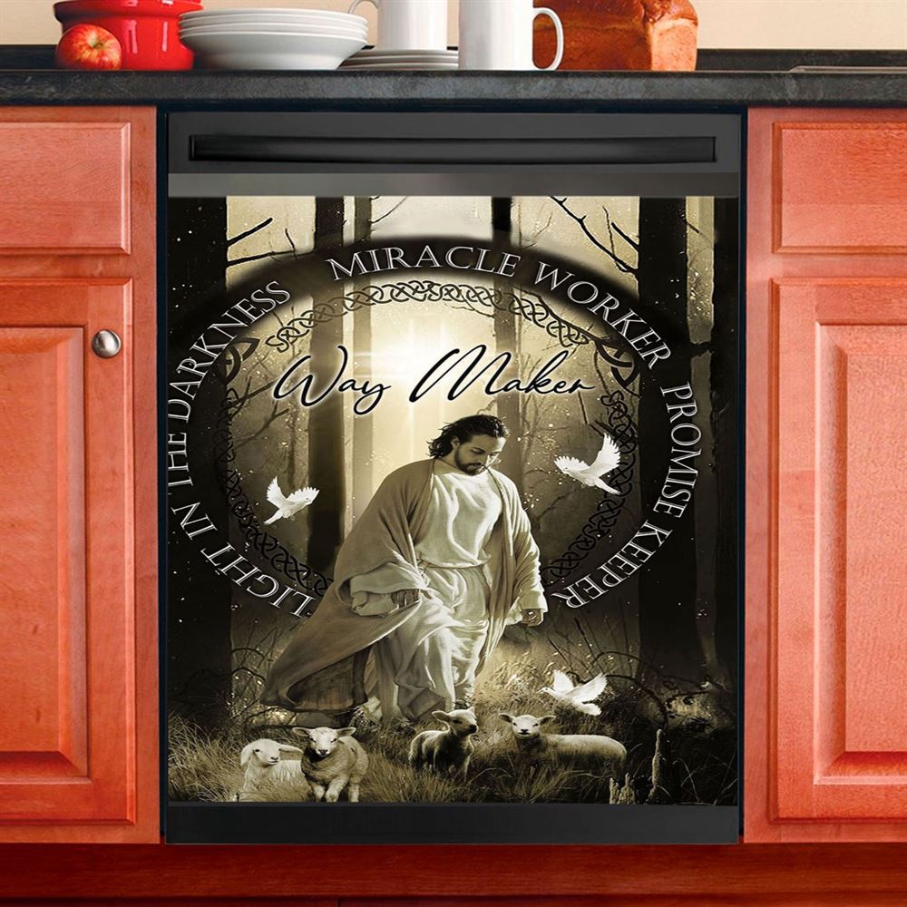 Jesus'S Hand Lion Of Judah Crosses Dishwasher Cover, Jesus Portrait Dishwasher Wrap, Christian Kitchen Decoration
