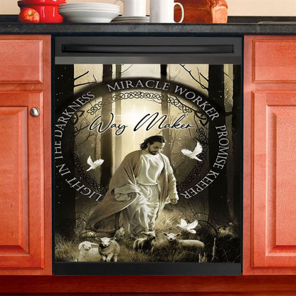 Jesus'S Hand Lion Of Judah Crosses Dishwasher Cover, Jesus Portrait Dishwasher Wrap, Christian Kitchen Decoration