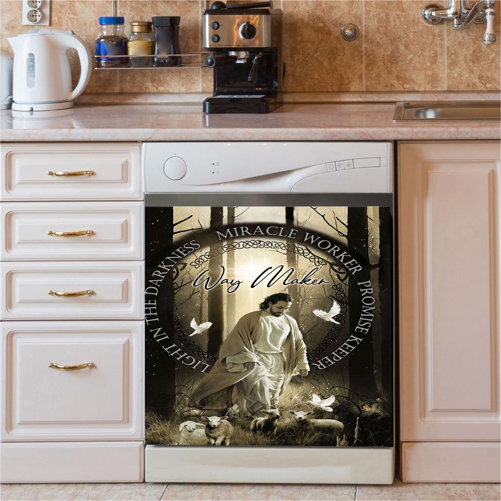 Jesus'S Hand Lion Of Judah Crosses Dishwasher Cover, Jesus Portrait Dishwasher Wrap, Christian Kitchen Decoration