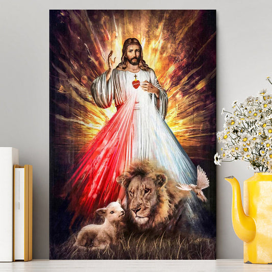 Jesus Sacred Heart Lion Lamb Canvas Prints - Lion Canvas Art - Christian Inspirational Canvas
