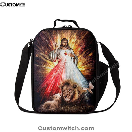 Jesus Sacred Heart Lion Lamb Lunch Bag - Lion Lunch Bag, Christian Lunch Box For School, Picnic