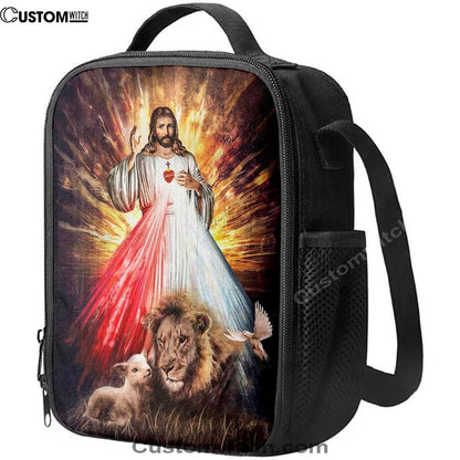 Jesus Sacred Heart Lion Lamb Lunch Bag - Lion Lunch Bag, Christian Lunch Box For School, Picnic