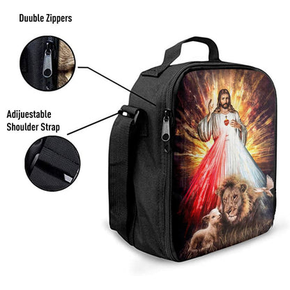 Jesus Sacred Heart Lion Lamb Lunch Bag - Lion Lunch Bag, Christian Lunch Box For School, Picnic