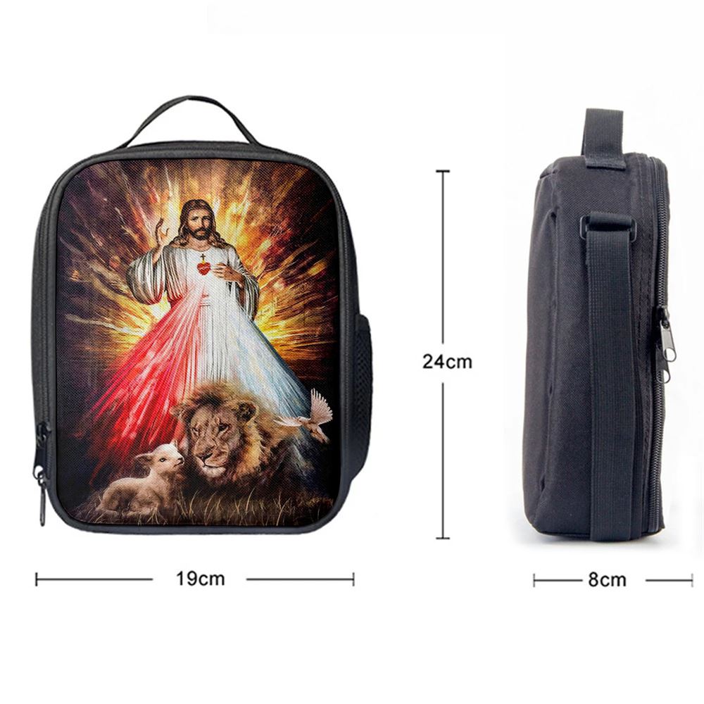 Jesus Sacred Heart Lion Lamb Lunch Bag - Lion Lunch Bag, Christian Lunch Box For School, Picnic