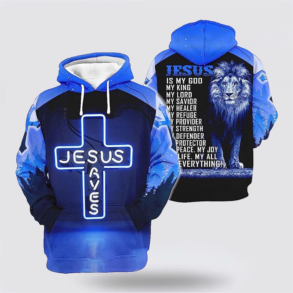 Jesus Save The Lion Blue 3D Hoodies For Women Men, God 3D Printed Hoodie, Christian Apparel Hoodies