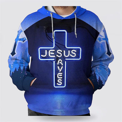 Jesus Save The Lion Blue 3D Hoodies For Women Men, God 3D Printed Hoodie, Christian Apparel Hoodies