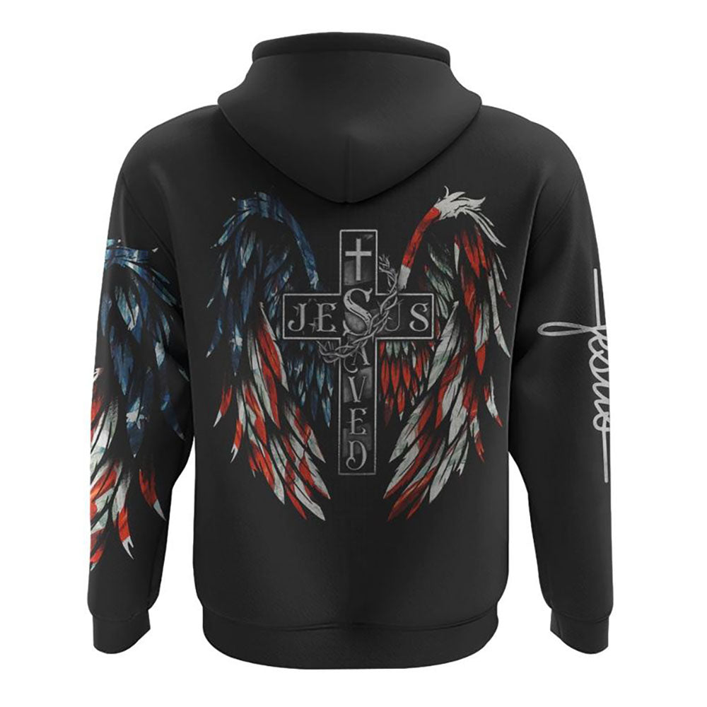 Jesus Saved America Wings Cross All Over Print 3D Hoodie, Christian Hoodie, Christian Sweatshirt, Bible Verse Shirt