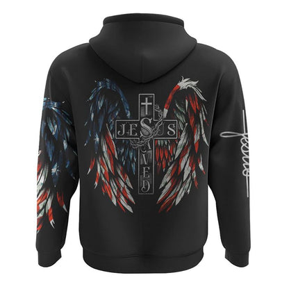 Jesus Saved America Wings Cross All Over Print 3D Hoodie, Christian Hoodie, Christian Sweatshirt, Bible Verse Shirt