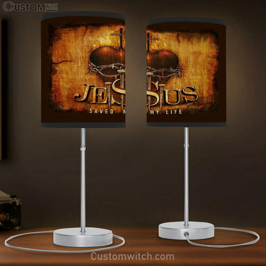 Jesus Saved My Life Table Lamb - Sacred Heart Of Jesus Three Nails Table Lamb Art - Bible Verse Lamb Gift - Christian Bedroom Decor