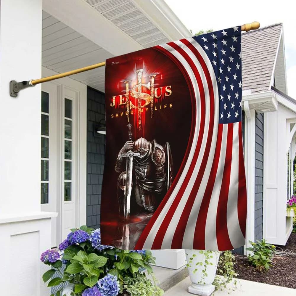 Jesus Saved My Life Christian Knight House Flags, Christian Flag, Scripture Flag, Garden Banner
