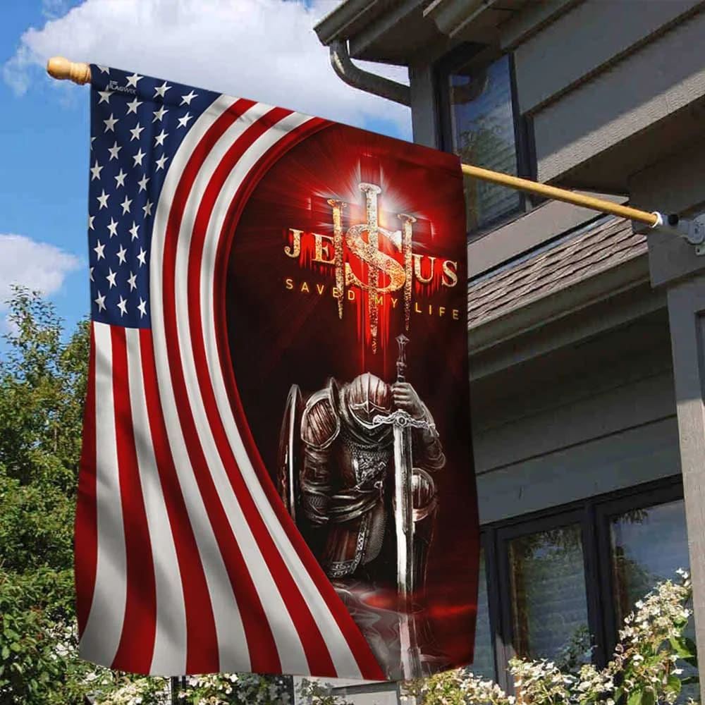 Jesus Saved My Life Christian Knight House Flags, Christian Flag, Scripture Flag, Garden Banner