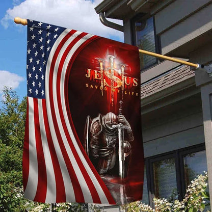 Jesus Saved My Life Christian Knight House Flags, Christian Flag, Scripture Flag, Garden Banner