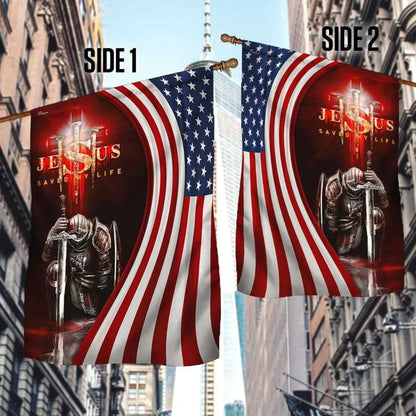 Jesus Saved My Life Christian Knight House Flags, Christian Flag, Scripture Flag, Garden Banner