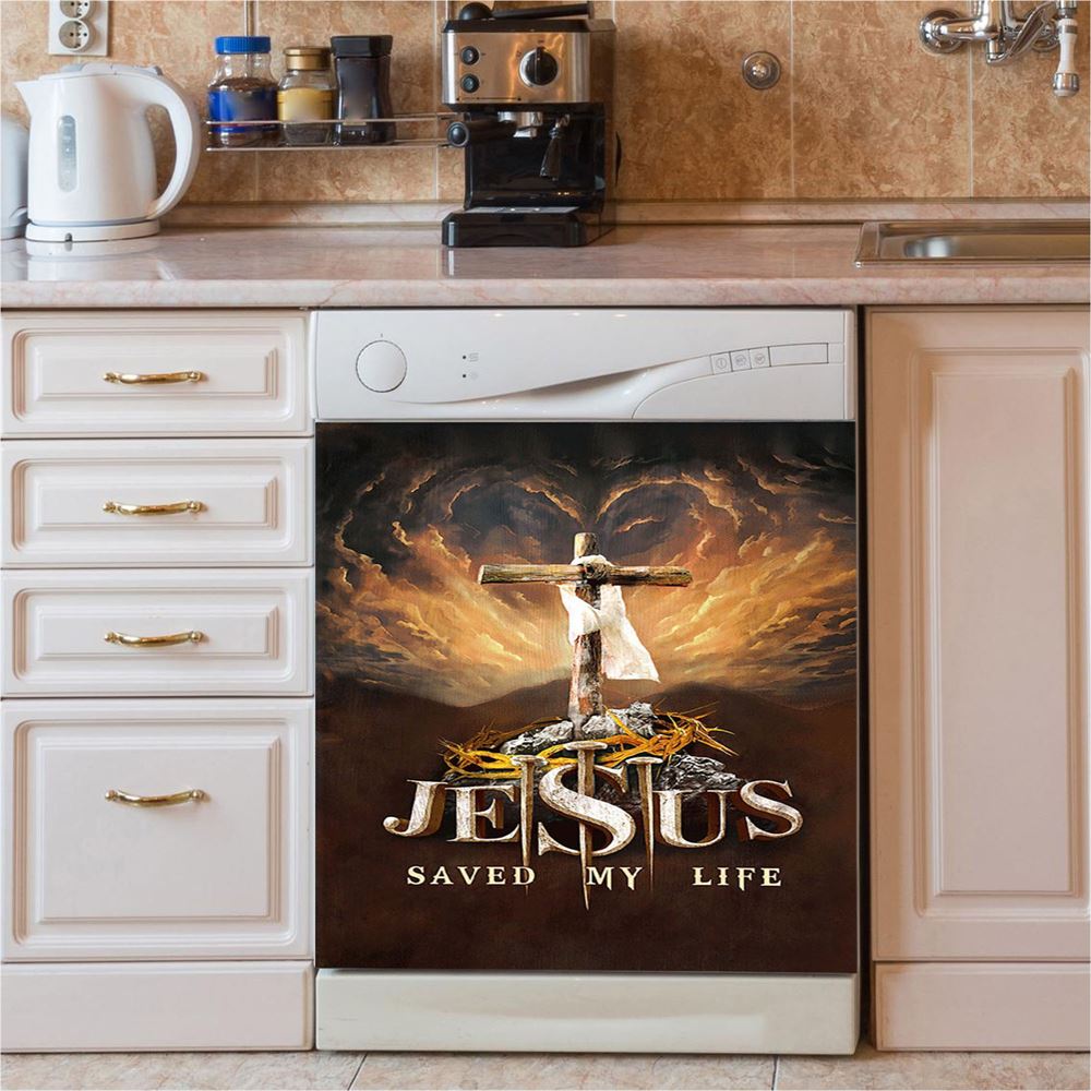 Jesus Saved My Life Hand Of God Christ Dishwasher Cover, Jesus Christ Dishwasher Wrap, Christian Kitchen Decoration