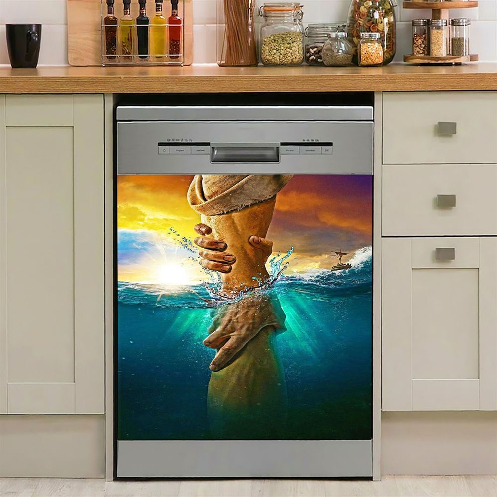 Jesus Saved My Life Heaven'S Light The Wooden Cross Dishwasher Cover, Jesus Portrait Dishwasher Wrap, Christian Kitchen Decoration