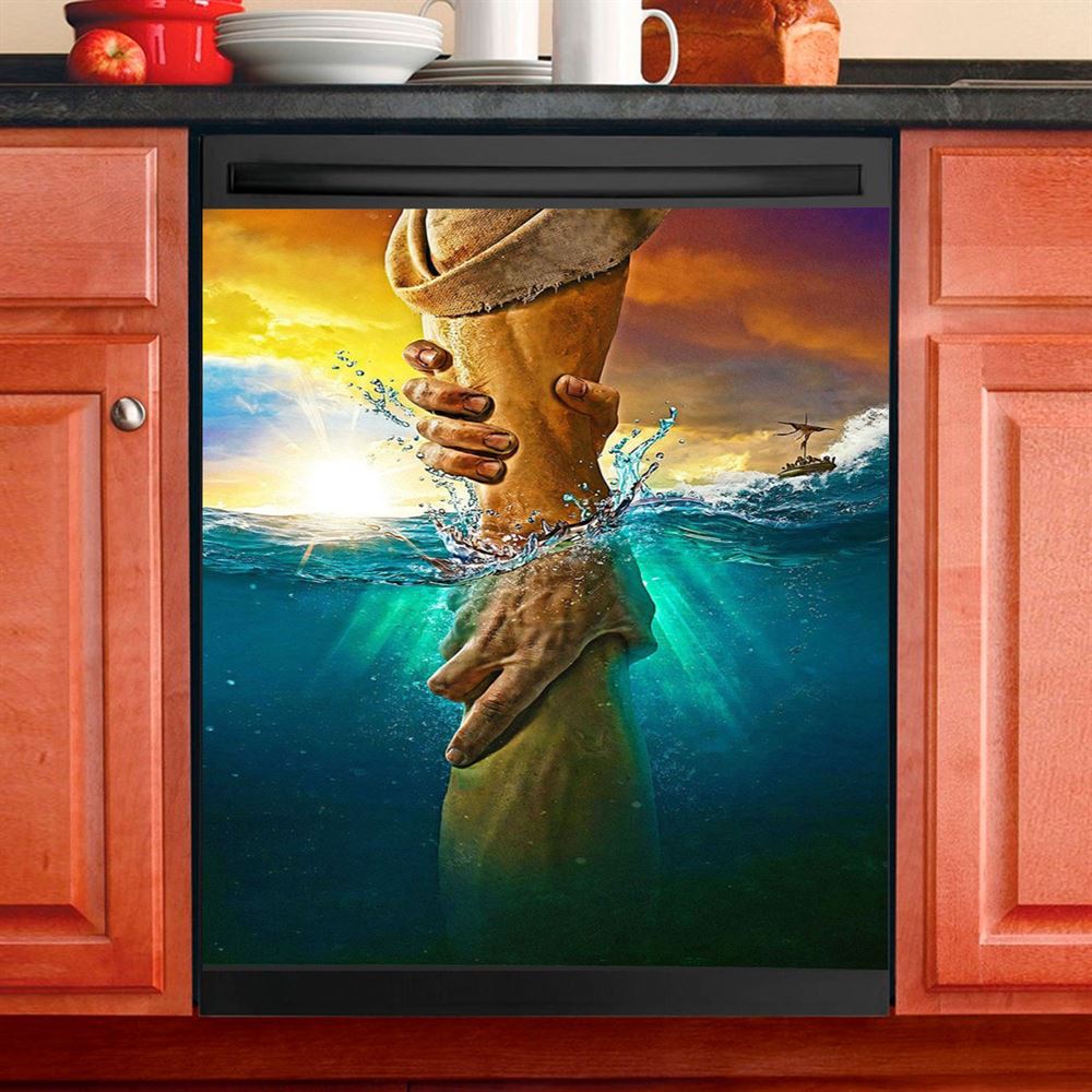 Jesus Saved My Life Heaven'S Light The Wooden Cross Dishwasher Cover, Jesus Portrait Dishwasher Wrap, Christian Kitchen Decoration