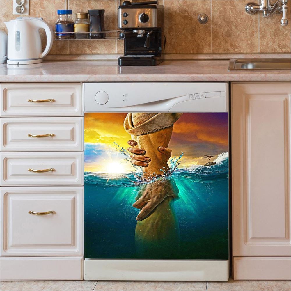 Jesus Saved My Life Heaven'S Light The Wooden Cross Dishwasher Cover, Jesus Portrait Dishwasher Wrap, Christian Kitchen Decoration