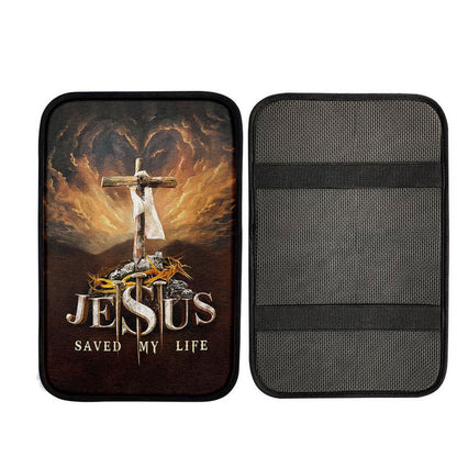 Jesus Saved My Life Heaven's Light The Wooden Cross Car Center Console Cover, Christian Car Armrest Accessories