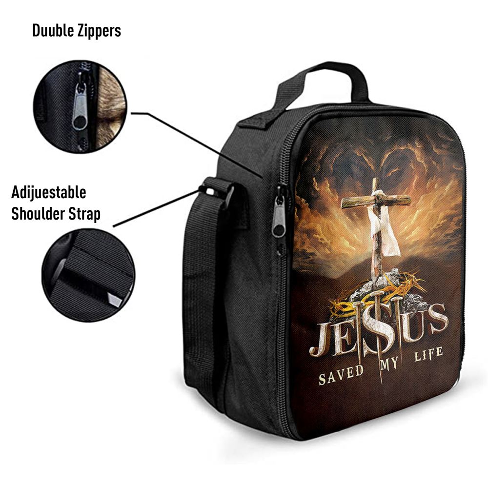 Jesus Saved My Life Heaven's Light The Wooden Cross Lunch Bag, Christian Lunch Box For School, Picnic