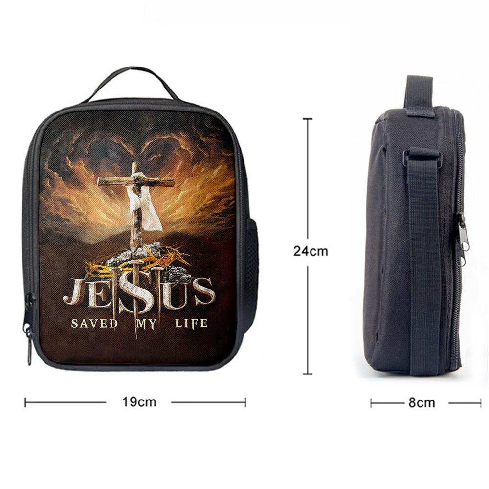 Jesus Saved My Life Heaven's Light The Wooden Cross Lunch Bag, Christian Lunch Box For School, Picnic
