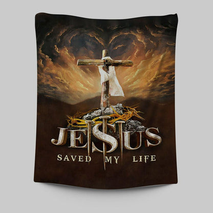Jesus Saved My Life Heaven's Light The Wooden Cross Wall Art Tapestry - Jesus Portrait Tapestry Prints - Christian Wall Art