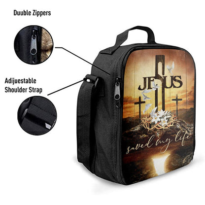 Jesus Saved My Life Lunch Bag - Cross Crown Of Thorns White Lily White Dove Lunch Bag, Christian Lunch Box For School, Picnic