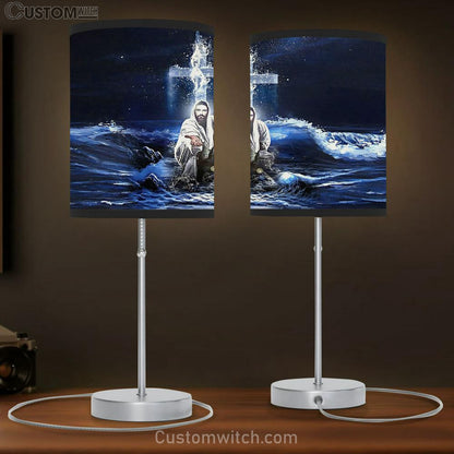 Jesus Saves - Jesus Gives His Hand Table Lamb Prints - Jesus Christ Table Lamb - Christian Table Lamb Prints