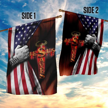 Jesus Saves American US House Flags, Christian Flag, Scripture Flag, Garden Banner