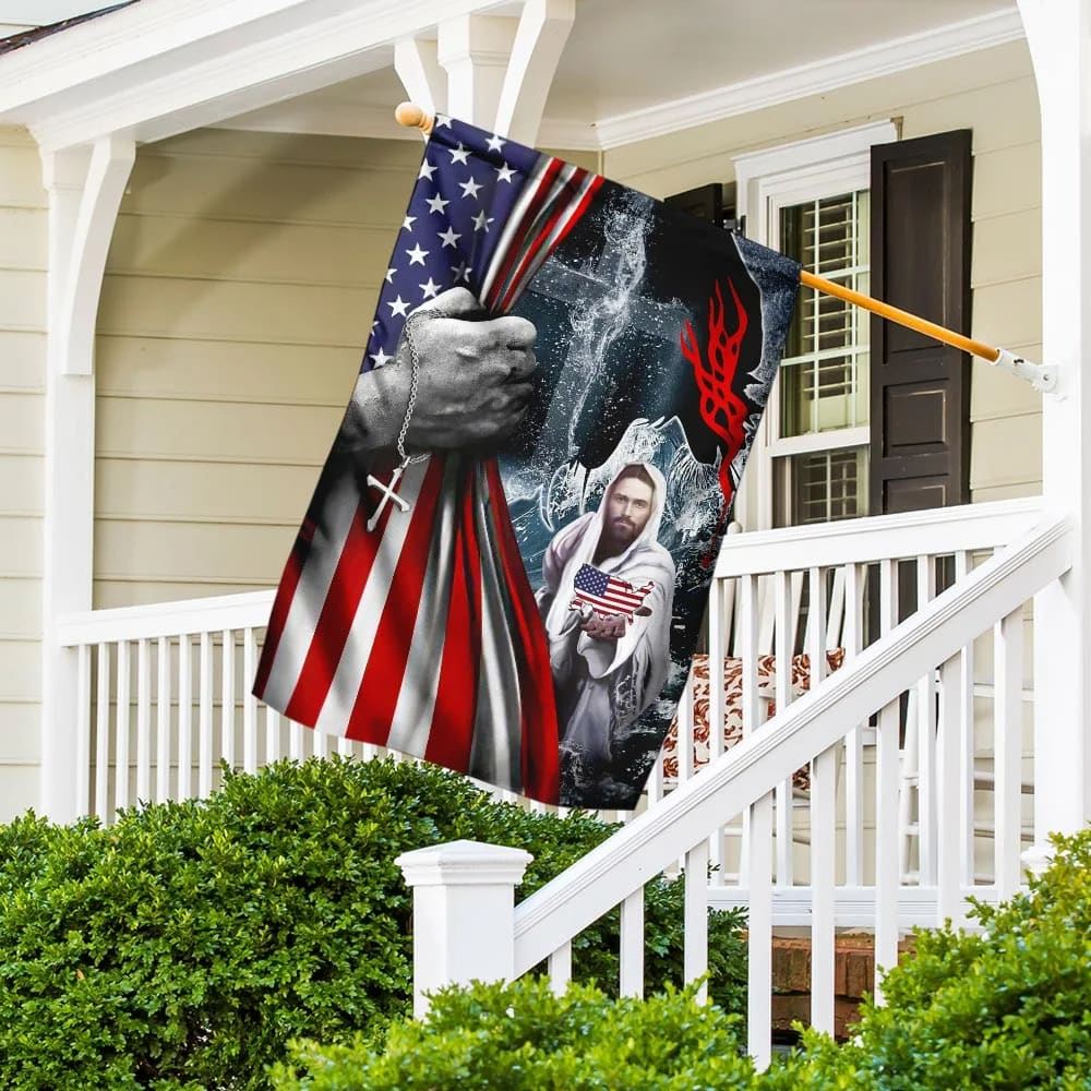 Jesus Saves God Bless America House Flag, Christian Flag, Christian Flag, Scripture Flag, Garden Banner