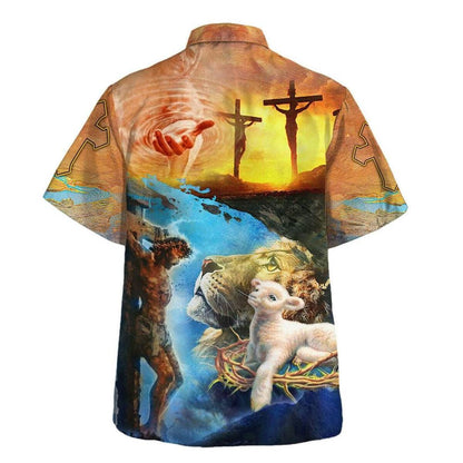 Jesus Saves Lion And Lamb Christian Hawaiian Shirt For Men, Christian Hawaiian Shirt, Gift For Christian