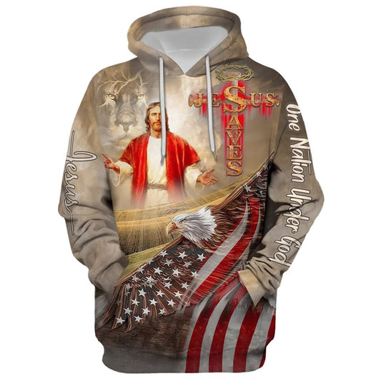 Jesus Saves, One Nation Under God Hoodie For Men & Women, God 3D Printed Hoodie, Christian Apparel Hoodies