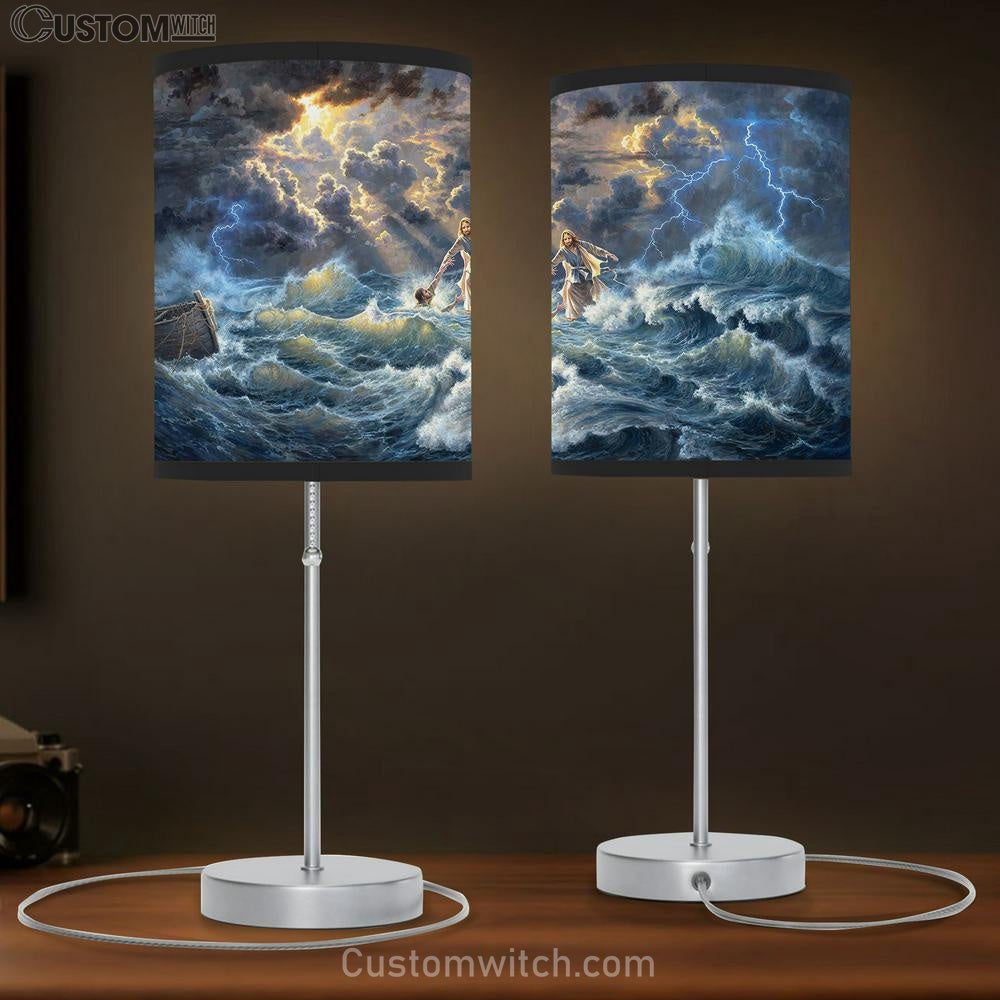 Jesus Saves Peter From Drowning Table Lamb Gift - Jesus Christ Table Lamb - Christian Table Lamb Prints