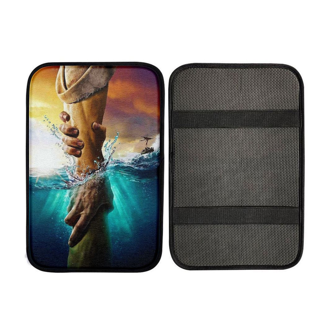 Jesus Saves Peter From Drowning Car Armrest PadChristian, God Car Armrest Accessories