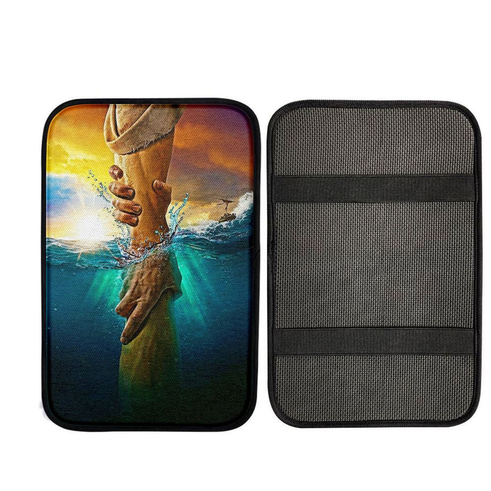 Jesus Saves Peter From Drowning Car Center Console Cover, God Car Armrest Accessories