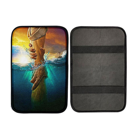 Jesus Saves Peter From Drowning Car Center Console Cover, God Car Armrest Accessories