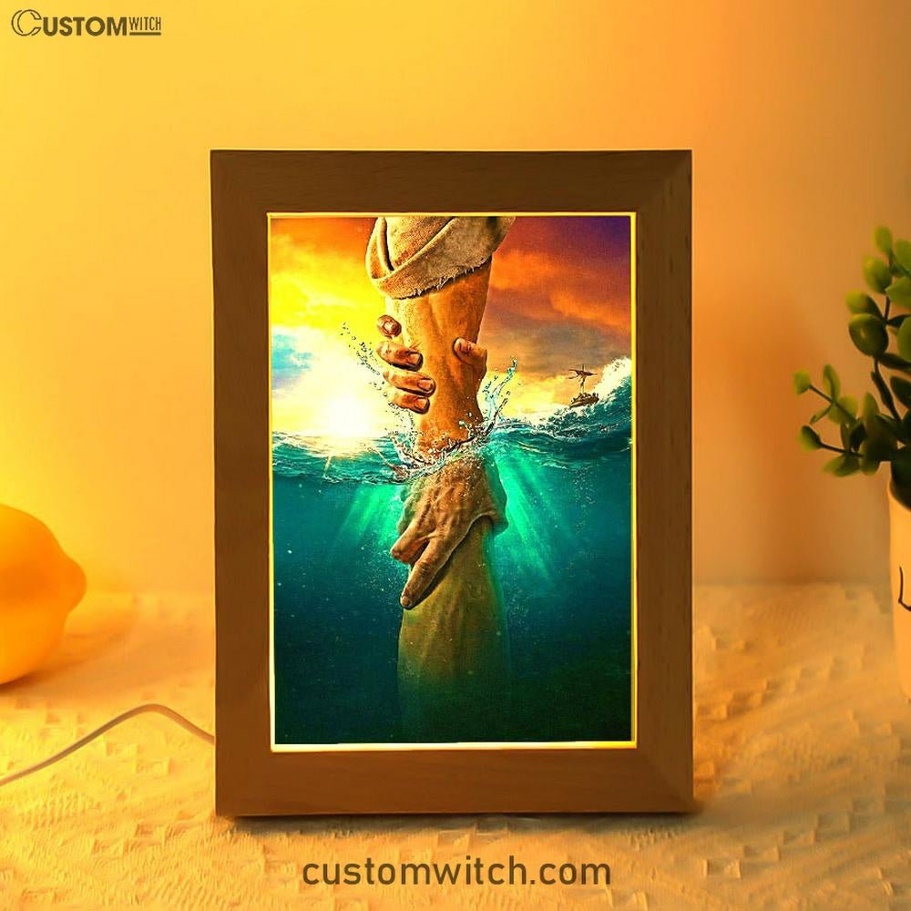 Jesus Saves Peter From Drowning Frame Lamp Art - Jesus Frame Lamp Pictures - Christian Night Light