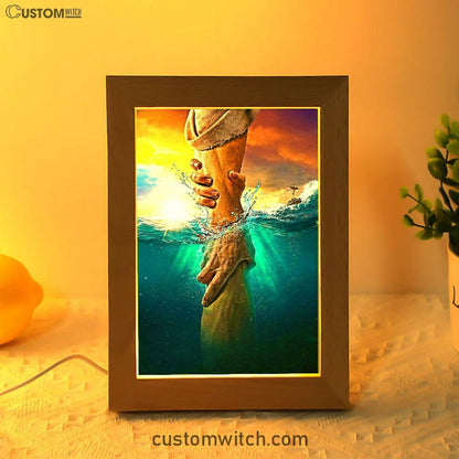 Jesus Saves Peter From Drowning Frame Lamp Art - Jesus Frame Lamp Pictures - Christian Night Light
